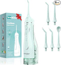 Leominor Water Dental Flosser Pick for Teeth, 300ML Portable Oral Irrigator Upgraded Tank Removable,IPX7 Waterproof, Rechargeable Travel Teeth Cleaner, Professional Electric Flossing (Green)