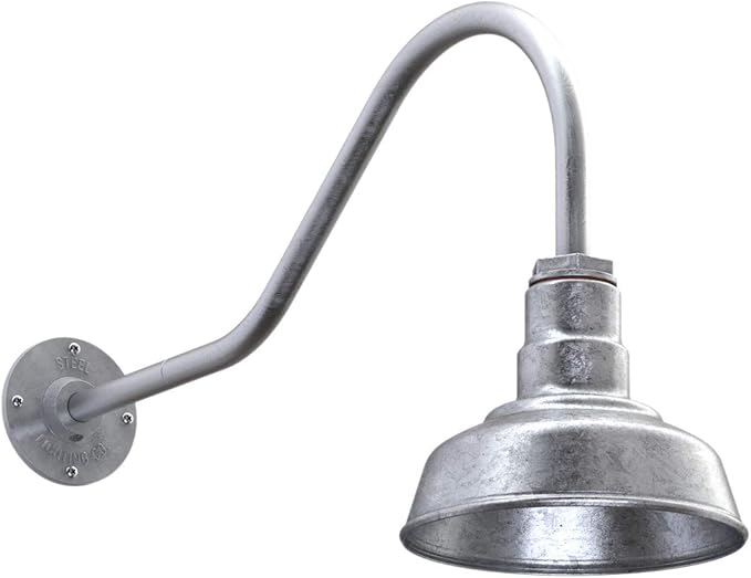 Steel Lighting Co. Hawthorne Barn Light | Outdoor Wall Mounted | 8 inch Dome | 23 inch Gooseneck| Small Farmhouse Light Made in America | Galvanized Exterior/Galvanized Interior