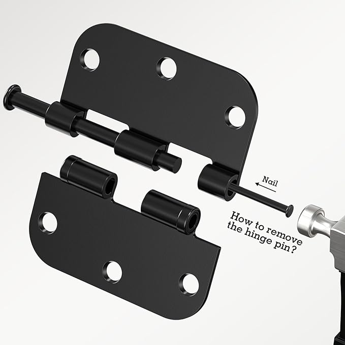 3 Pack Rounded Matte Black Door Hinges 3.5 Inch 5/8" Radius No Squeak Ball Bearing Interior 3-1/2"Flat Iron Bifold Residential Standard Bedroom Indoor for Doors 3 ½" Hardware Control House Home Decor