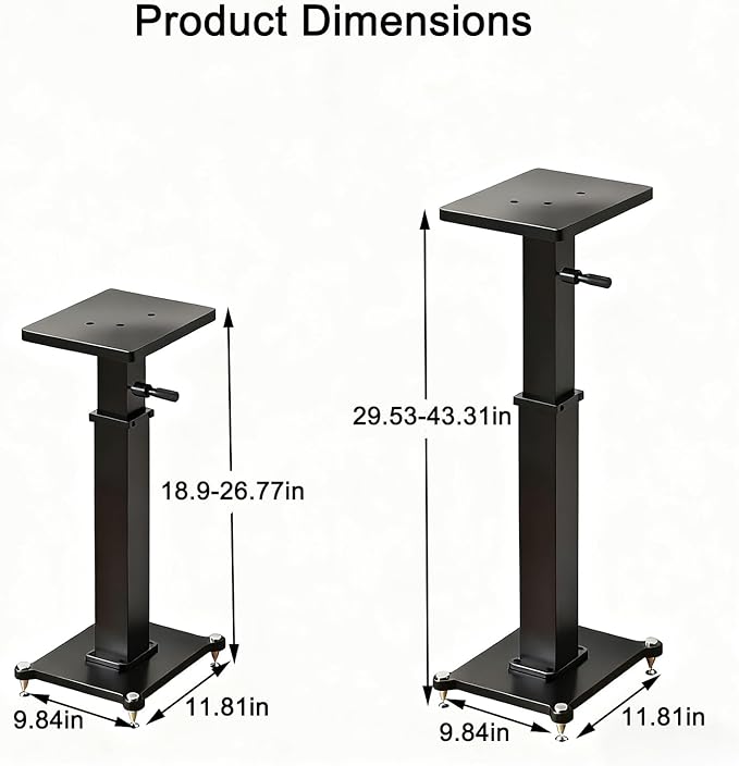 18.9-26.8in Height Adjustable Speaker Stands Pair up to 110lbs, Heavy Duty Bookshelf Speaker Stand Bookshelf Speaker Stand, Holds Bookshelf & Satellite Speaker Large Speaker (Black)