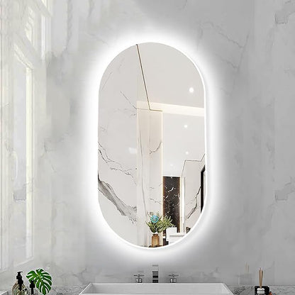 Oval LED Illuminated Bathroom Mirror, Wall-mounted Vanity Makeup Mirror by Unknown