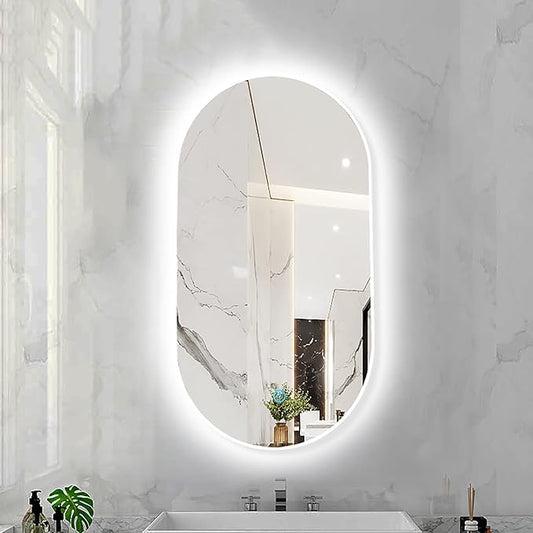Oval LED Illuminated Bathroom Mirror, Wall-mounted Vanity Makeup Mirror by Unknown