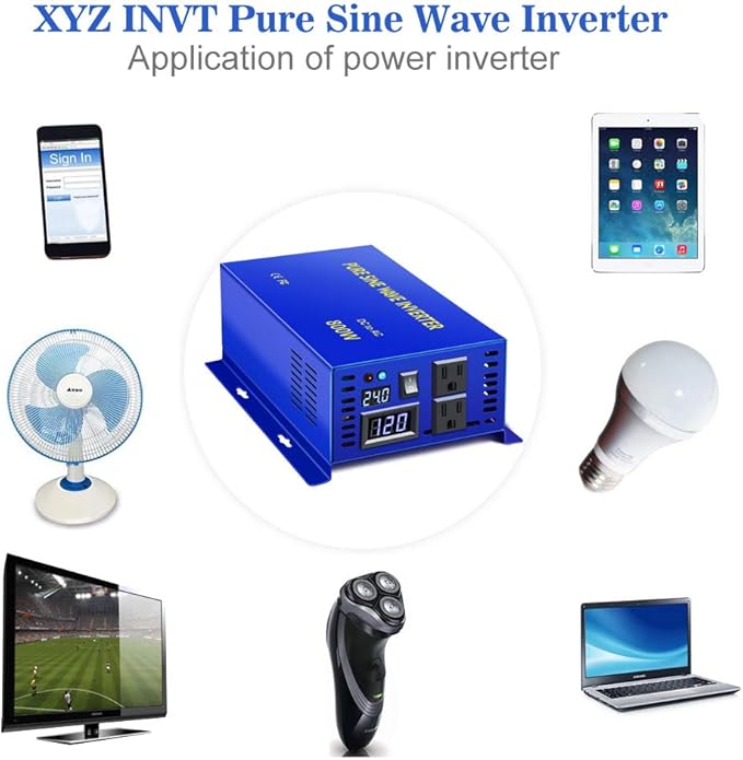 XYZ INVT 800 Watt Pure Sine Wave Inverter 24V DC to 110V 120V AC, 800W Power Invert Surge 1600W Power Converter for Solar System. (800W 24V 120V)