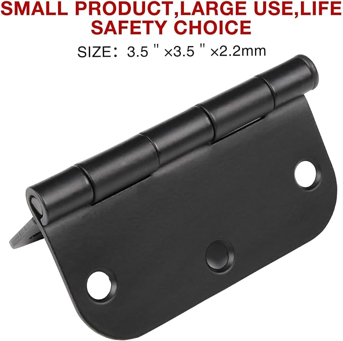 108 Pack Rounded Matte Black Door Hinges 3.5 Inch 5/8" Radius for Interior 3 1/2" Flat Iron Bifold Residential Standard Hinge Bedroom Indoor for Doors 3 ½"Hardware Heavy Duty Steel Regular Home Kit