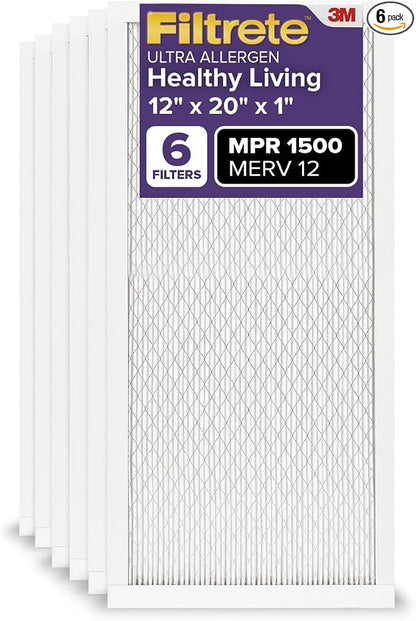 Filtrete 12x20x1 AC Furnace Air Filter, MERV 12, MPR 1500, CERTIFIED asthma & by Filtrete