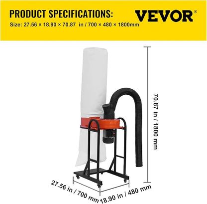 VEVOR 1.5 HP Dust Collector, 716 CFM, Portable Vortex Dust Collector, - Image 7
