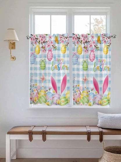 Happy Easter Tier Curtains 45 Inches Long, Spring Watercolor Bunny Eggs Flower - Image 4
