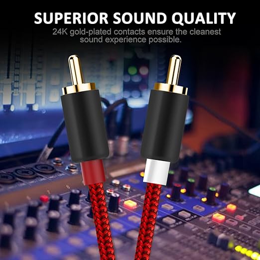 Goalfish RCA Cable, 10 FT 2-Male to 2-Male RCA Audio Cord Stereo Subwoofer Cable [2Pack, Hi-Fi Sound, Shielded] Auxiliary Cord for Home Theater, HDTV, Amplifiers, Hi-Fi Systems, Speakers-Red