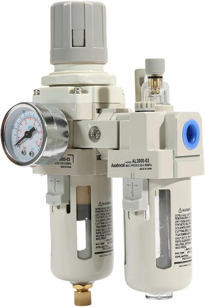 3/8" NPT Compressed Air Filter Regulator Lubricator Combo, Water/Oil Trap - Image 2
