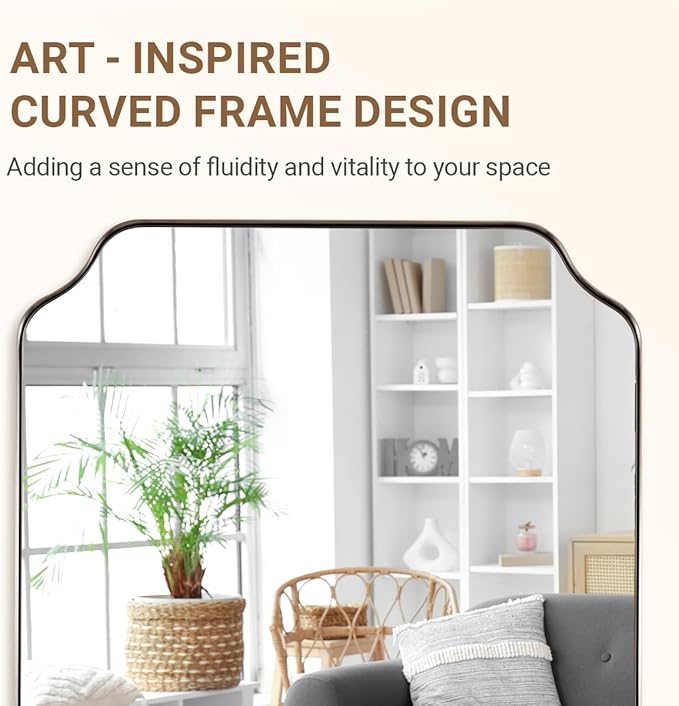 ANDY STAR 30"x55" Large Bathroom Mirror, Chrome Scalloped Mirror for Wall, Full Length Wall Mirror with Unique Notched Corner Design, Hangs Vertically or Horizontally