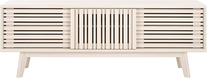 SAFAVIEH ESMA TV Stand for up to 65" Flatscreen – Bleached White, Sliding Doors with Interior Storage, Entertainment Media Console (MED9640C)