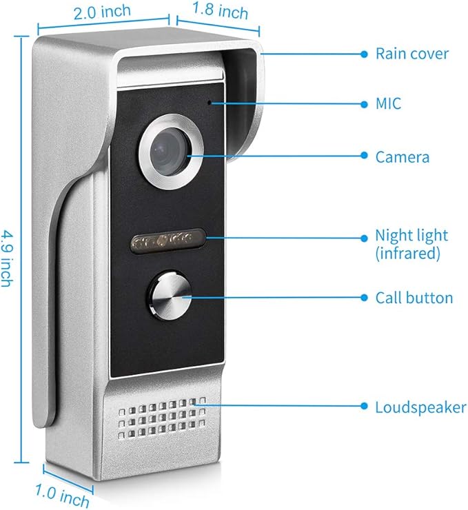 AMOCAM Video Intercom System, 7 Inche Monitor Wired Video Door Doorbell Kit, Outdoor IR Camera Door Intercom, Support Monitoring, 2-Way Audio Unlocking for Home