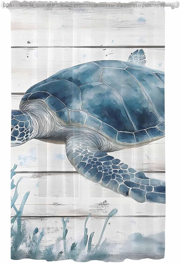 Sheer Curtains 84 Inches Long, Ocean Sea Turtle Semi Sheer Curtains Light by Unknown