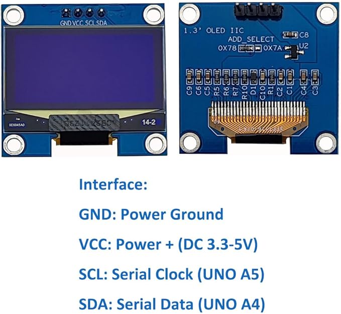 Haldzemo 1.3 inch OLED Display Module I2C IIC 128x64 LCD Screen S H1106 12864 Compatible Arduino (2 Pack, Blue)