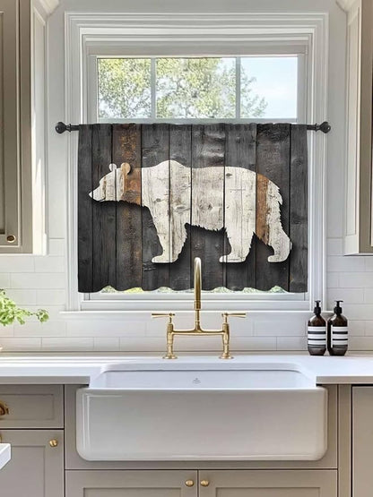 Sheer Curtains 45 Inch Length, Vintage White Brown Bear Semi Sheer Curtains - Image 3