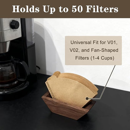 Coffee Filter Holder Magnetic, Solid Walnut Wood Coffee Filter Storage Organizer - Image 3