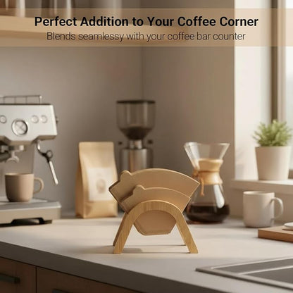 Cone Coffee Filter Holder for Counter, Bamboo Coffee Filter Storage Container - Image 2