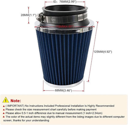 Clamp-On Cold Air Intake Filter, High Performance, Washable Filter, Replacement - Image 3