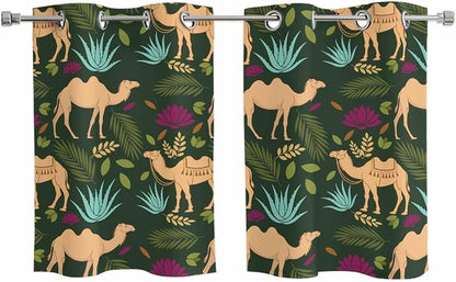 2 Panel Kitchen Cafe Curtains, Retro Desert Camel Sunlight Filtering Nature Air by Hokiten