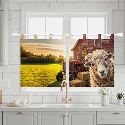 Farm Sheep Kitchen Curtains 24 Inch Length, Small Window Curtains Tab Top - Image 3