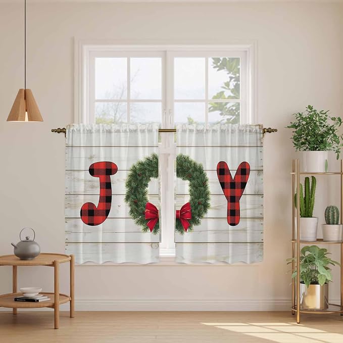 Christmas Wreaths Kitchen Tier Curtains 45 Inch Long 2 Panel Set, Rod Pocket - Image 3