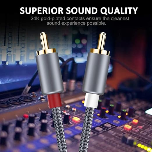 Goalfish RCA Cable, 4FT RCA Audio Cable [Shielded, Nylon Braided] Stereo 2RCA to 2RCA Male to Male Cord for Speaker, Subwoofer, Home Theater, HDTV, Amplifiers, Hi-Fi Systems, Car Audio-Grey