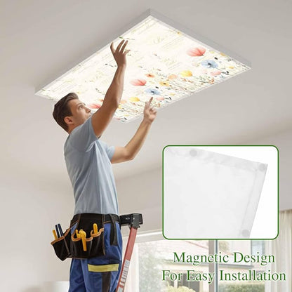 Fluorescent Light Covers for Ceiling Lights Spring Poppy Floral Magnetic Light - Image 3
