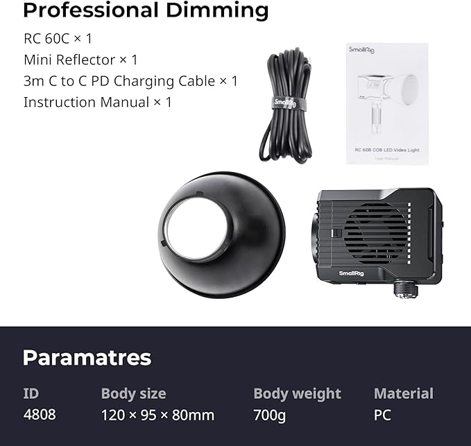 SmallRig RC 60C RGB LED Video Light, 3400mAh Battery 45min Runtime, APP Control, Potable Palm-Sized Continuous Output Lighting 2500K-10000K, for Photography/Video/Studio, Lite Edition