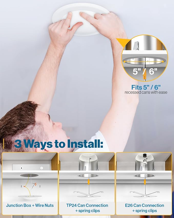 Sunco 48 Pack LED Disc Lights Ceiling 6 Inch, Flush Mount Disk Light, Recessed Can Lighting, 1050 LM, 15W (75W Equivalent), 4000K Cool White, Dimmable, Damp Rated ETL.