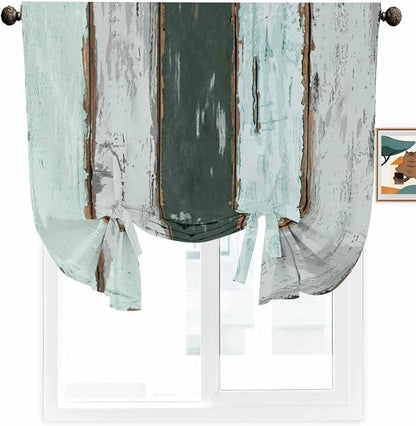 Tie Up Curtains for Windows, Vintage Wooden Retro Art Farmhouse Barns Tie Up - Image 2
