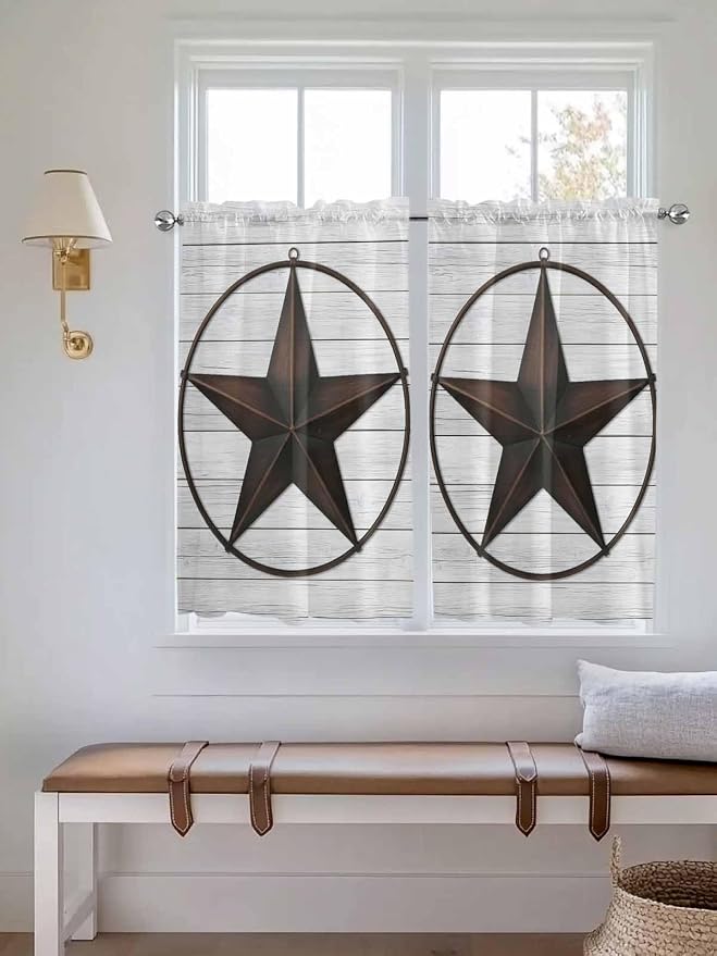 Vintage Farm Western Star Window Valance Curtains, 2 Panel - Image 2