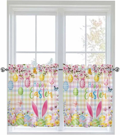 Happy Easter Half Window Curtain 36 Inches Long, Spring Bunny Colorful Eggs by Unknown