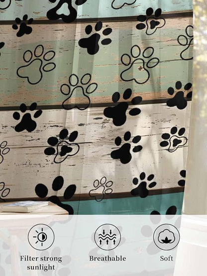 Sheer Curtains 72 Inches Long, Sage Green Brown Paw Prints Semi Sheer Curtains - Image 6