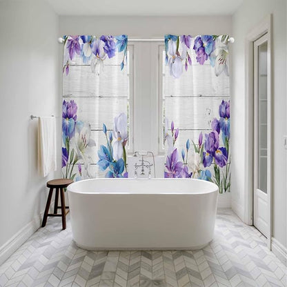 Spring Flowers Kitchen Curtains, Watercolor Garden Florals Wooden Grain Light - Image 5