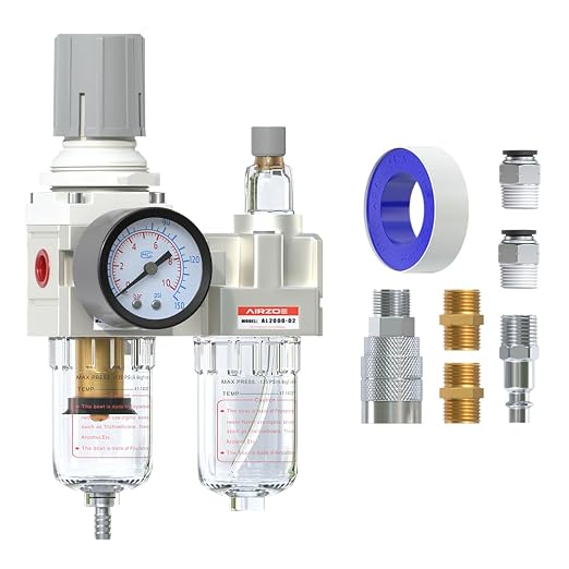 AIRZOE 1/4" NPT Compressed Air Filter Regulator Lubricator Combo, Air by AIRZOE