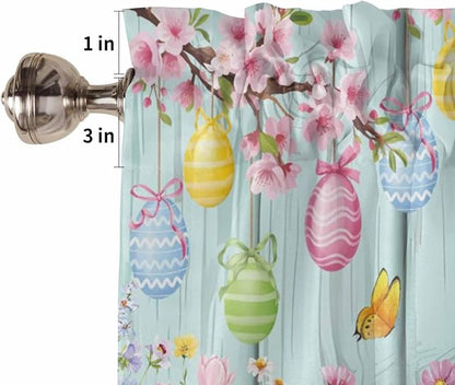 Happy Easter Kitchen Curtains 54 Inches Length, Spring Bunny Eggs Flower Teal - Image 6