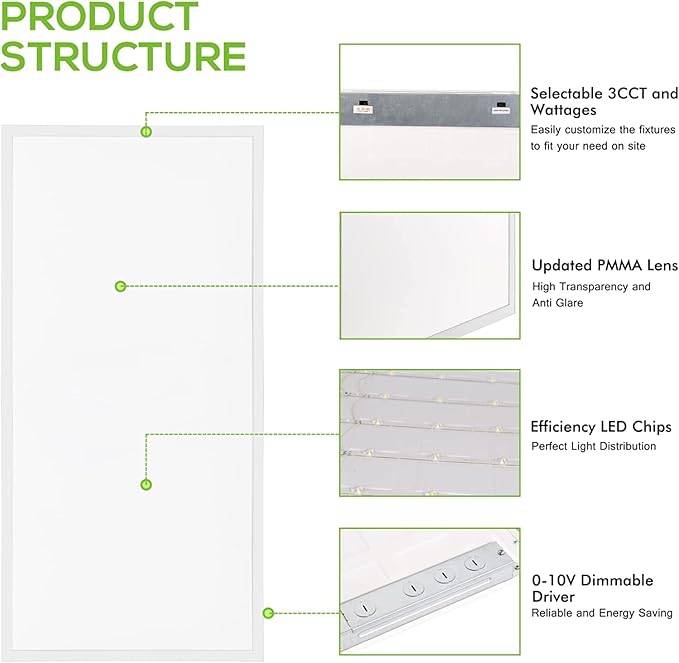 hykolity 2x4 FT LED Flat Panel Troffer Light, 40-50-60W, CCT Selectable 4000K-5000K-6500K Drop Ceiling Office Lights, 115LM/W, 0-10V Dimmable Ultra Slim Recessed Back-lit Fixture, 6 Pack
