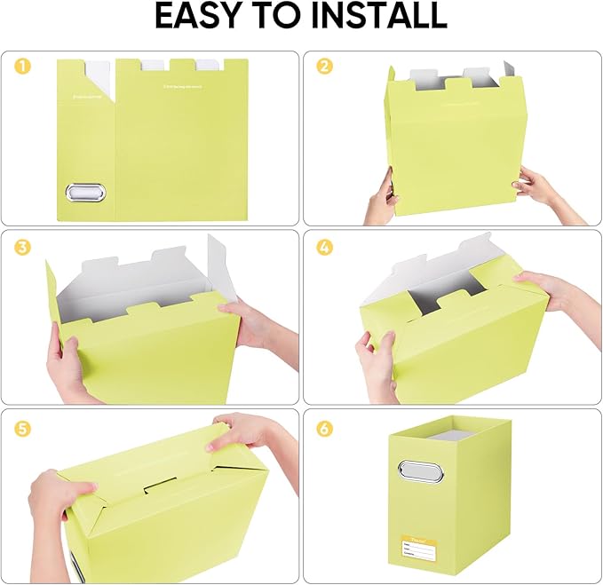 BALEINE File Organizer Box, Cardboard File Folder Organizer with Handle for Letter Size, Portable Collapsible Hanging Filing Box for Home Office Document Storage (2 Pack, Yellow)