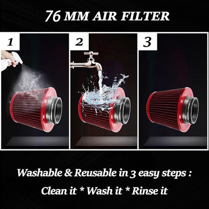 Red 3" 76mm Inlet Cone Replacement Dry Air Filter High Flow Car Performance - Image 9