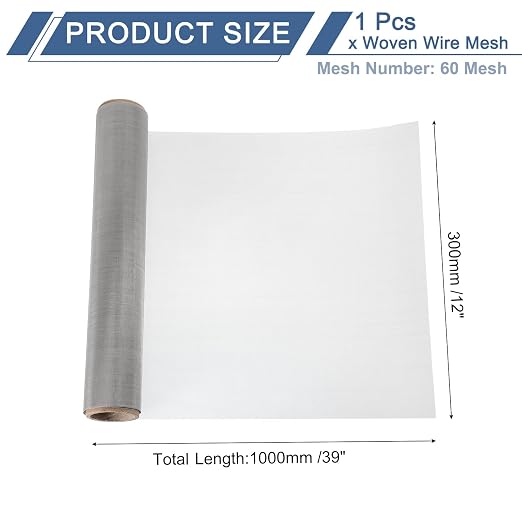 uxcell 60 Mesh 39" x 12" Woven Wire Mesh, 304 Stainless Steel Air Vent Filter - Image 2