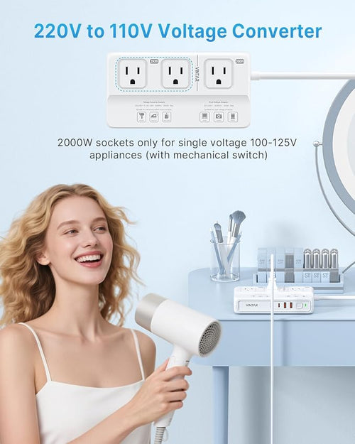 220V to 110V Voltage Converter, VINTAR 2000W Universal Travel Adapter Voltage Converter US to Europe, International Step Down Transformer Power Converters Adapter Combo for EU UK JP AU in SA