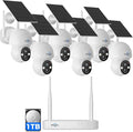 Hiseeu Solar Camera Wireless Outdoor, Home Security Camera System, 2.4G & 5G WiFi, Solar-Powered 4MP 6 Cam-Kit, Color Night Vision, 360° View, Pan & Tilt, 1TB HDD, No Subscription