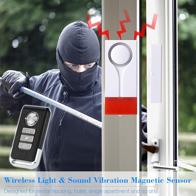 Meichoon Window Door Alarm Wireless for Home Security Sensor Anti Theft Burglar Doorbell Chime DIY Protection Ideal for Pool Garage Apartment and RV with 2 Alarm and 1 Remote Control