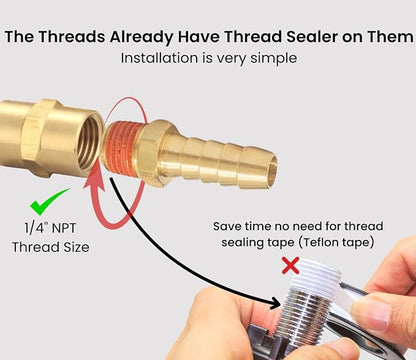 2 Pack Brass Air Hose Barb Fittings Adapter Set, 3/8 Inch Barb to 1/4 Inch NPT - Image 6