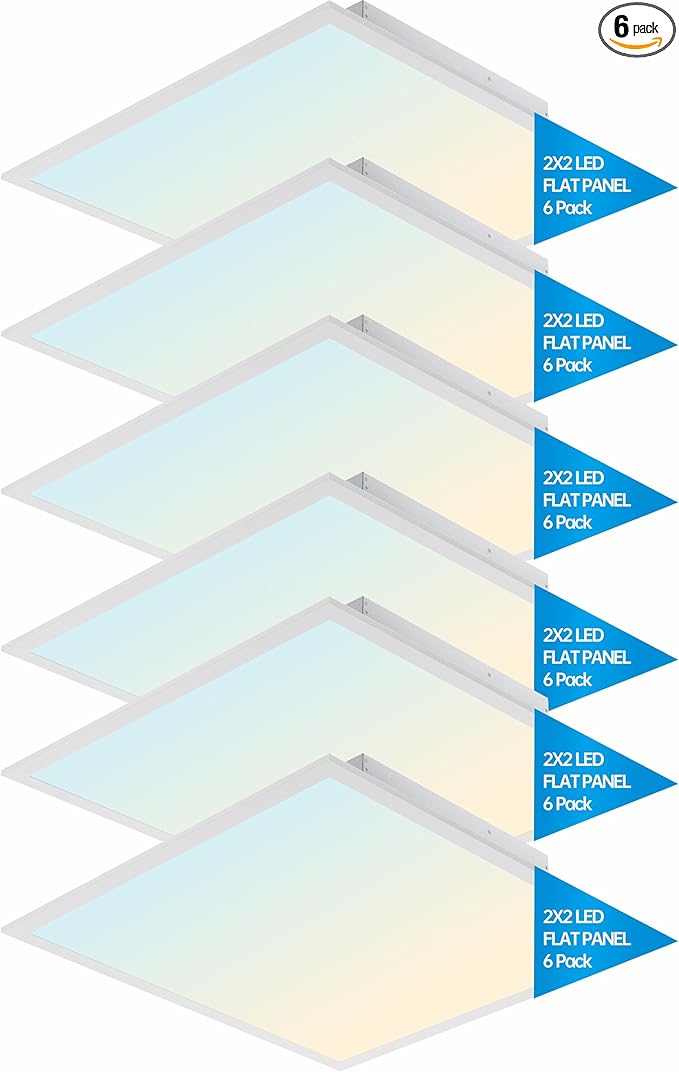 2x2 FT LED Light Flat Panel, 20/25/30/35/40W, 5 Color Temps 3K/3.5K/4K/5K/6.5K, Dimmable Recessed Drop Ceiling Lights, 2500-5000 Lumens, Lay in Fixture for Office, 120-277V, ETL DLC(6 Pack)