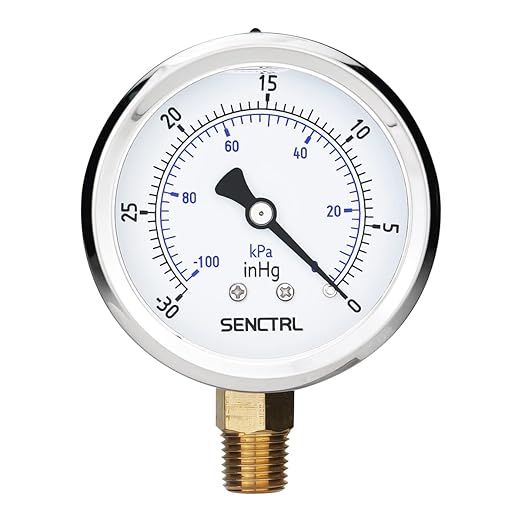 SENCTRL 30 inHg Vacuum Silicone Oil Liquid Filled Low Pressure Gauge, 2.5" Dial by senctrl