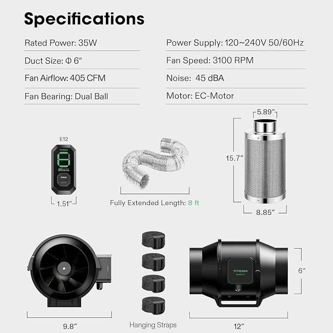 VIVOSUN Smart Air Filtration S6 Kit 6", AeroZesh S6 Inline Duct Fan - Image 7