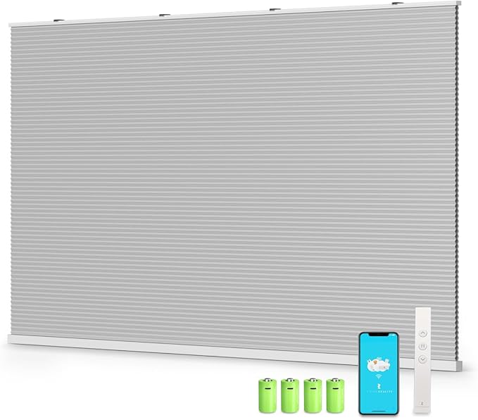 THIRDREALITY ZigBee Smart Blind Gen2, Motorized 100% Blackout Window Shades with Remote, Cordless Honeycomb Blinds, Automatic Height, C2 Rechargeable Batteries Powered, 57" W x 74" H Beige/White
