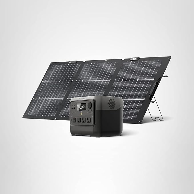 EF ECOFLOW Solar Generator RIVER 2 Pro 768Wh Portable Power Station & 160W Portable Solar Panel LiFePO4 Battery 70 Min Fully Charged, 4×AC, For Camping, RV, Home Backup