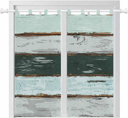 Blue Teal Bathroom Curtains 63 Inch Length, Window Curtains Tab Top, Vintage by Unknown